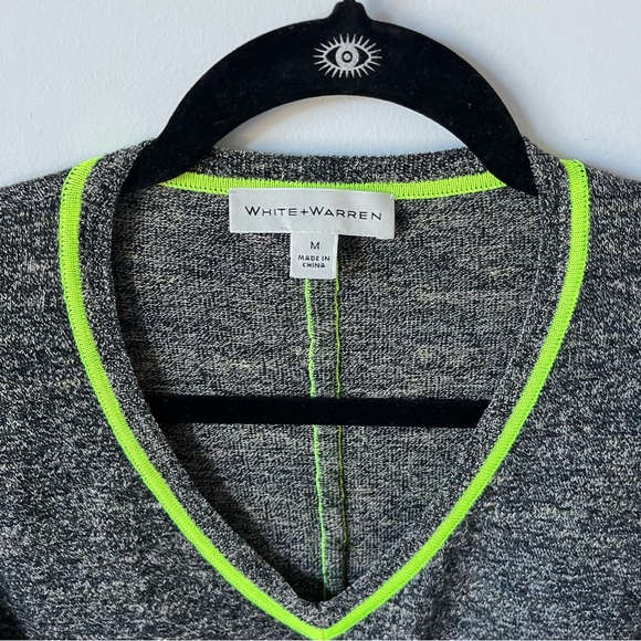 White + Warren Neon Contrast V Neck Sweater M - Picture 2 of 10